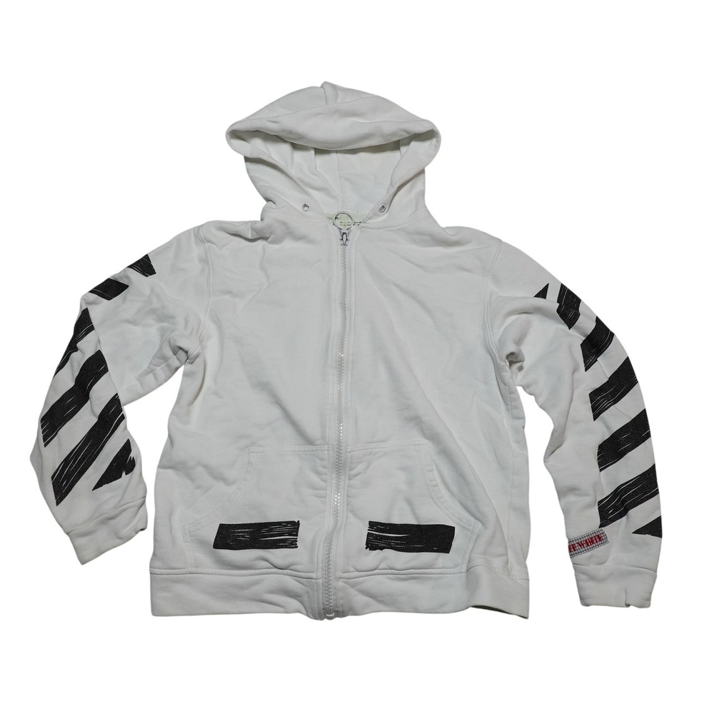 Off-White Hoodie Sweatshirt Womens Medium White Fleece Full Zip Seeing Things
